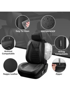 Fundas de Asiento de Cuero Nappa CAR PASS Juego Completo Negro 2