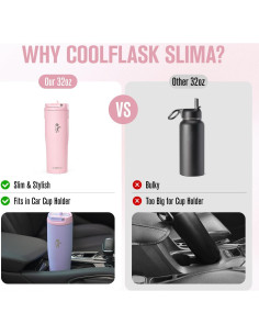 Botella de Agua Aislada Coolflask 0.91L con Popote Rosa 2