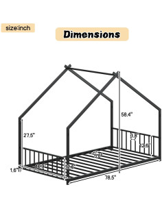 Cama Montessori Individual Zentrava Negra con Techo y LED 2
