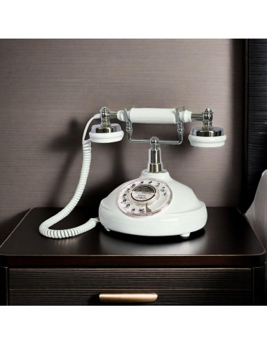 Teléfono de Línea Terrestre Retro TelPal Blanco con Marcado Rotatorio