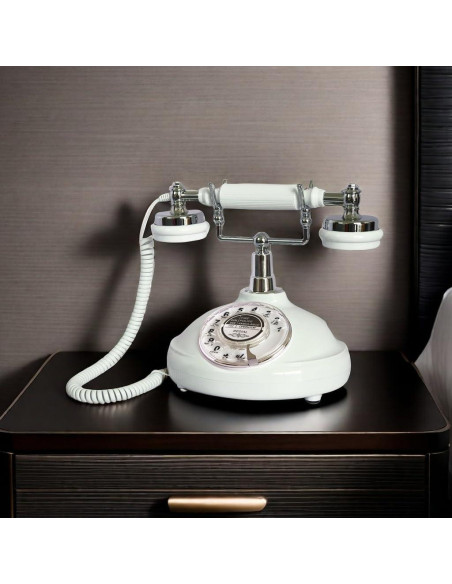 Teléfono de Línea Terrestre Retro TelPal Blanco con Marcado Rotatorio