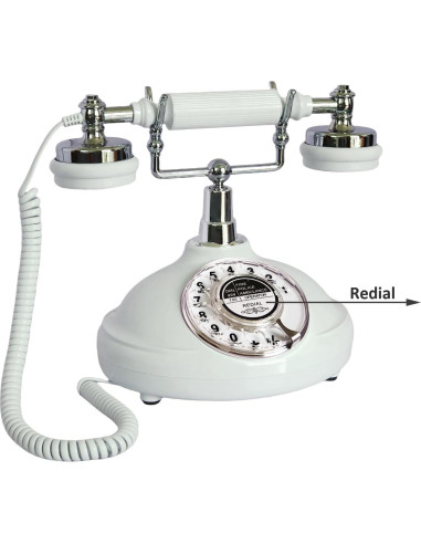 Teléfono de Línea Terrestre Retro TelPal Blanco con Marcado Rotatorio