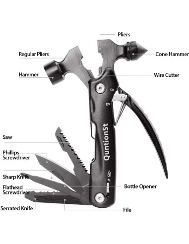 Martillo de Supervivencia 12 en 1 QuntionSt - Herramienta Multifuncional