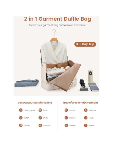 Bolsa de Ropa LOVEVOOK 53L para Mujeres Beige 2 en 1