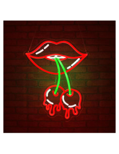 Letrero de Neón LED Labios de Cereza JGHTURIE 35.88x15cm
