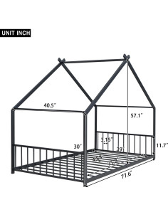 Cama Montessori Twin Zentrava Negra con Techo de Metal 2