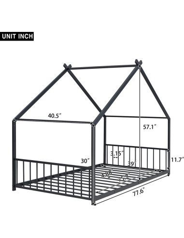 Cama Montessori Twin Zentrava Negra con Techo de Metal