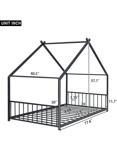 Cama Montessori Twin Zentrava Negra con Techo de Metal