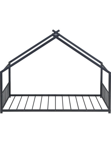 Cama Montessori Twin Zentrava Negra con Techo de Metal