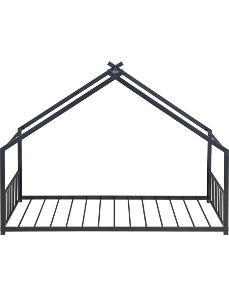 Cama Montessori Twin Zentrava Negra con Techo de Metal