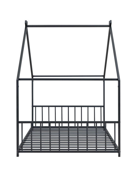 Cama Montessori Twin Zentrava Negra con Techo de Metal