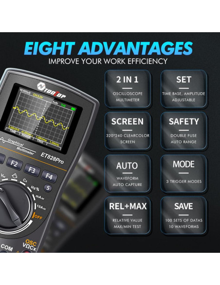Osciloscopio Digital de Mano TOOLTOP ET828Pro 10MHz 50Msps