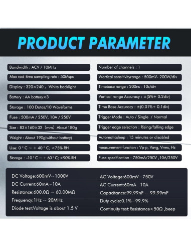 Osciloscopio Digital de Mano TOOLTOP ET828Pro 10MHz 50Msps