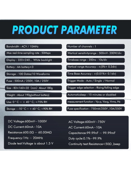 Osciloscopio Digital de Mano TOOLTOP ET828Pro 10MHz 50Msps