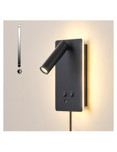 Lámpara de Lectura LED de Pared MOLUOLA S07G con USB y 3 Brillos