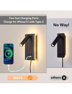 Lámpara de Lectura LED de Pared MOLUOLA S07G con USB y 3 Brillos 2