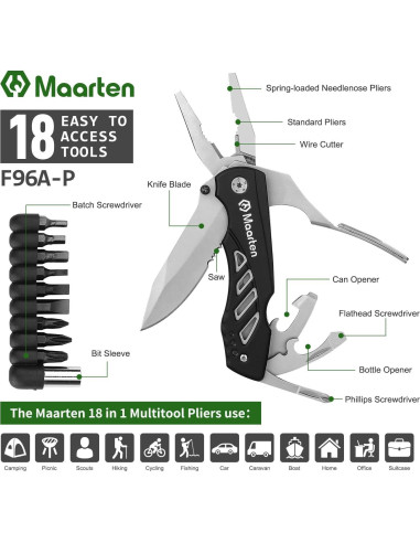 Cuchillo de bolsillo multitool Maarten 12 en 1 con funda