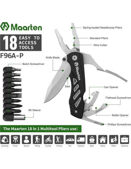 Cuchillo de bolsillo multitool Maarten 12 en 1 con funda