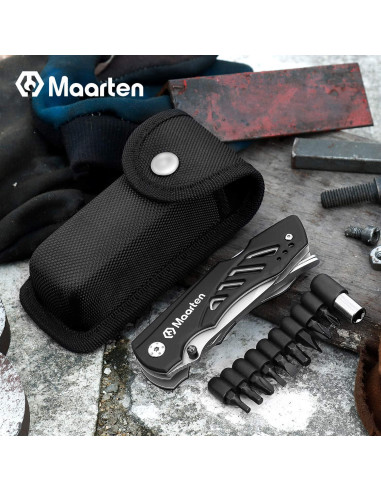 Cuchillo de bolsillo multitool Maarten 12 en 1 con funda