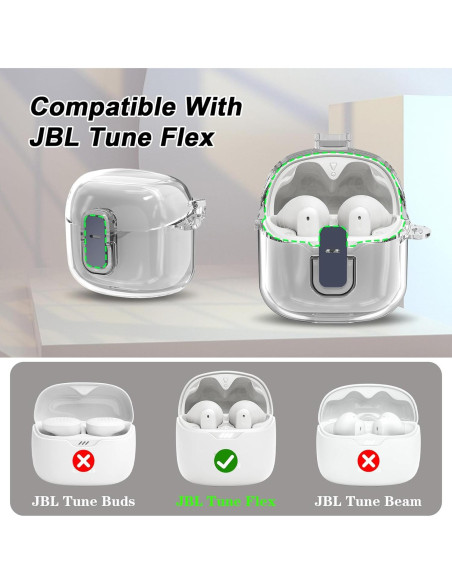 Funda Dura Transparente POZCIS para JBL Tune Flex con Mosquetón Funda Dura Transparente POZCIS para JBL Tune Flex con Mosquetón