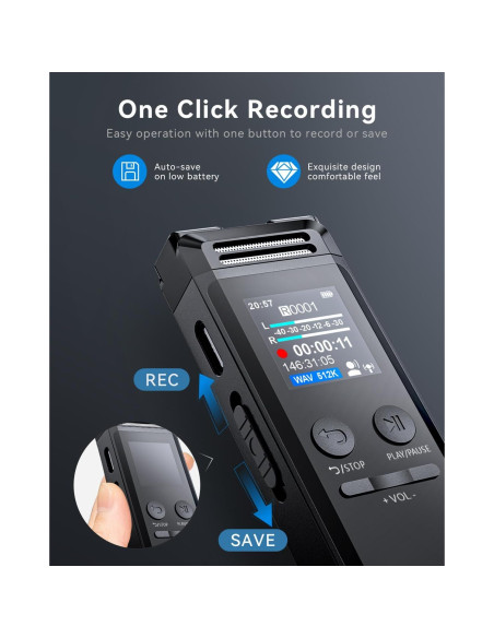 Grabadora de Voz EAKKOR 96GB con Cancelación de Ruido