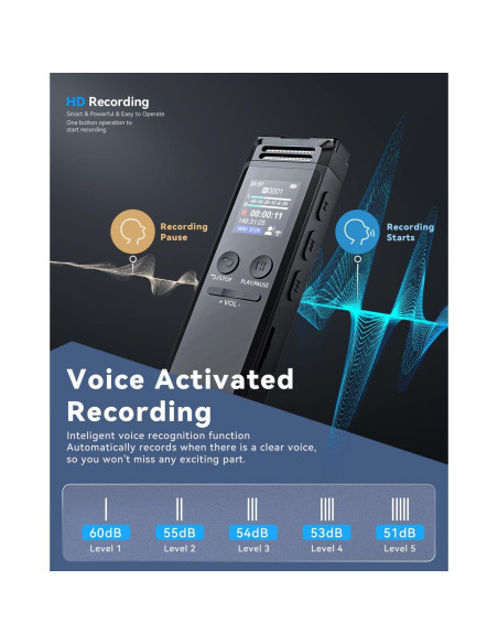 Grabadora de Voz EAKKOR 96GB con Cancelación de Ruido