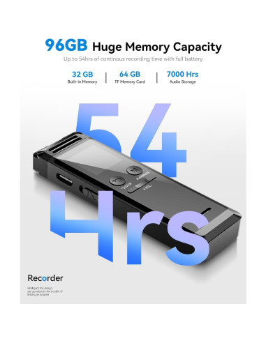 Grabadora de Voz EAKKOR 96GB con Cancelación de Ruido