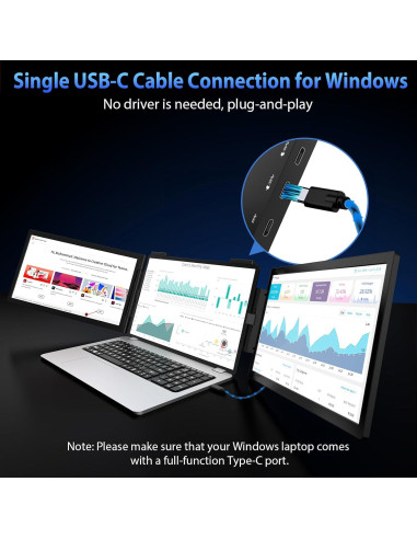 Extensor de Pantalla Triple HotYeah 14'' FHD USB-C Plug & Play
