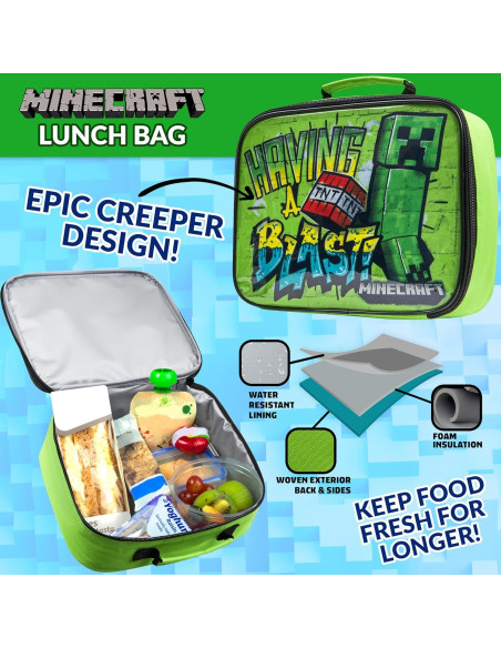 Caja de Almuerzo Minecraft 3 Piezas con Botella Aislada