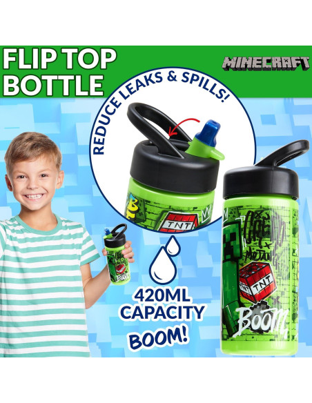 Caja de Almuerzo Minecraft 3 Piezas con Botella Aislada