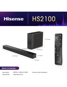 Barra de Sonido Hisense HS2100 2.1 Ch 240W Subwoofer Inalámbrico 2