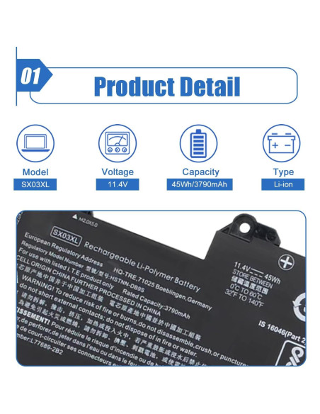 Batería Dentsing SX03XL para HP ProBook x360 435 G7/G8 11.4V