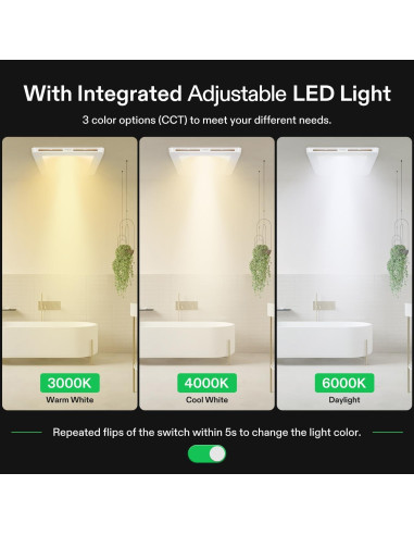 Extractor de Baño VIVOSUN con Luz LED 110 CFM Ultra Silencioso