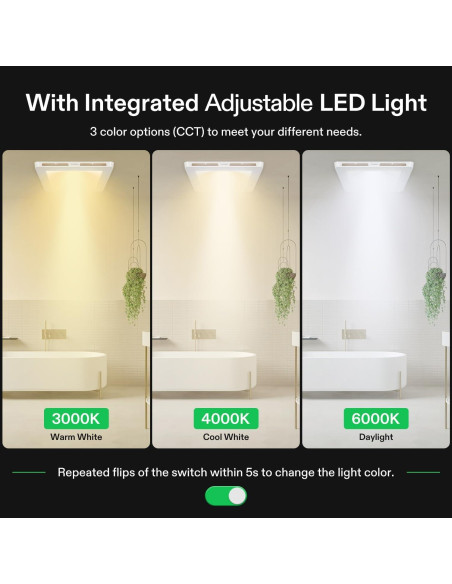 Extractor de Baño VIVOSUN con Luz LED 110 CFM Ultra Silencioso