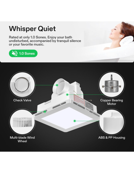 Extractor de Baño VIVOSUN con Luz LED 110 CFM Ultra Silencioso