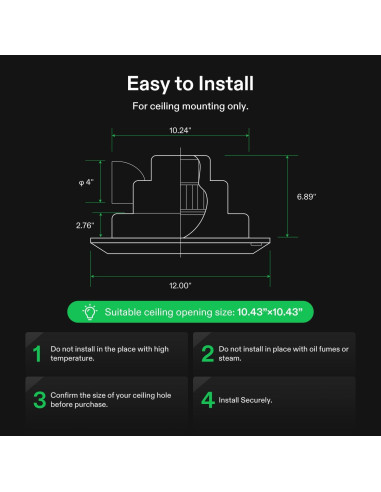 Extractor de Baño VIVOSUN con Luz LED 110 CFM Ultra Silencioso