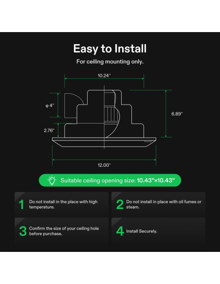 Extractor de Baño VIVOSUN con Luz LED 110 CFM Ultra Silencioso
