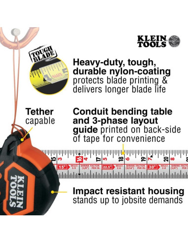 Cinta Métrica Klein Tools 7.6m con Gancho Doble y Nylon