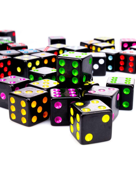 Paquete de 50 Dados D6 Estándar 16mm Negro para Juegos