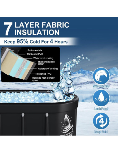 Tina de Baño de Hielo XL Pontuss 101L Plegable Negra