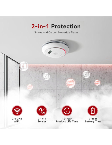 Detector de Humo y CO Siterlink Inteligente 2.4G WiFi Detector de Humo y CO Siterlink Inteligente 2.4G WiFi