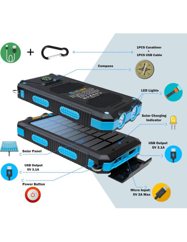 Banco de Energía Solar 36800mAh Coolstar Carga Rápida IP67