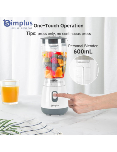 Licuadora Personal SIMPLUS 0.6L Blanca para Batidos y Smoothies
