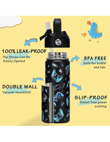 Botella de Agua Aislada ACESAK 530ml con Tapa de Popote