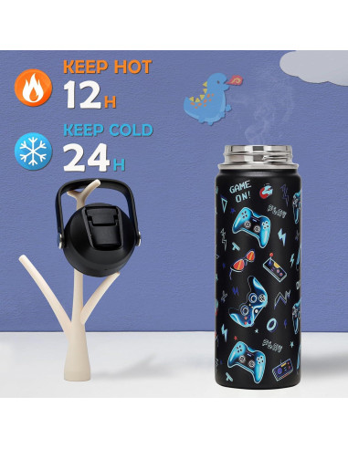 Botella de Agua Aislada ACESAK 530ml con Tapa de Popote