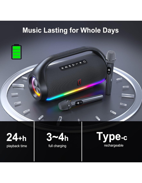 Máquina de Karaoke D20T con Altavoz Bluetooth y 2 Micrófonos