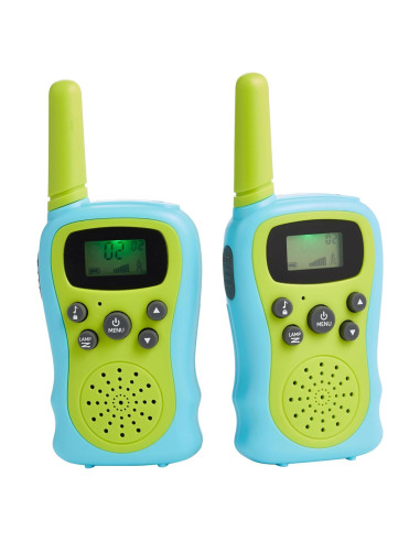 Conjunto de Walkie Talkies Amazon Basics para Niños, Verde y Azul