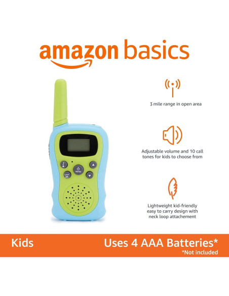 Conjunto de Walkie Talkies Amazon Basics para Niños, Verde y Azul