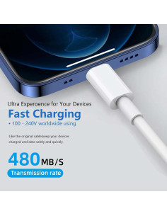 Cable Carplay USB A a C para iPhone 15 16 - 1 m Blanco 2