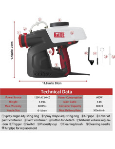 Pulverizador de pintura eléctrica KeLDE 600W 800ml HVLP 2